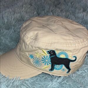 THE BLACK DOG NEW COTTON TAN/ BEIGE HAT w STUNNING EMBROIDERY